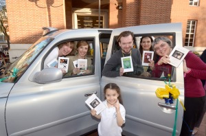 The special World Book Night taxi outside Kensington Central Library